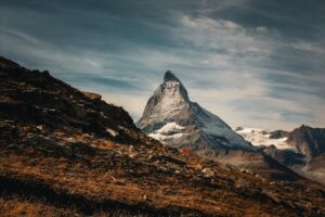 A breathtaking shot of the iconic Matterhorn mountain in the Swiss Alps near Zermatt.