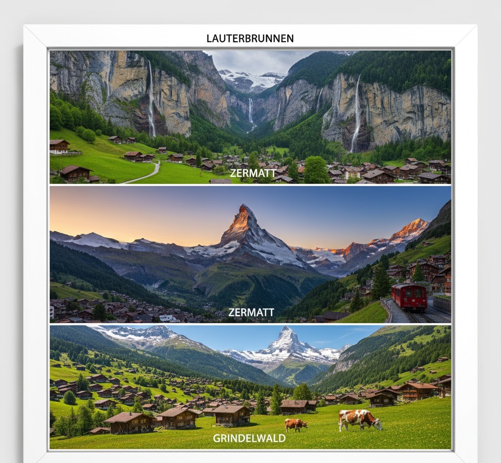 İsviçre Dağ Köyleri: Lauterbrunnen Vadisi şelaleleri, Zermatt ve Matterhorn Dağı, Grindelwald'dan Eiger Kuzey Yüzü manzarası ve arabasız İsviçre köyü.
