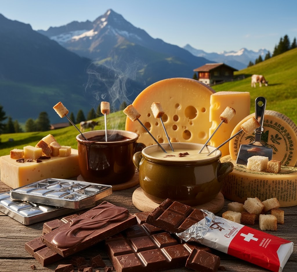 İsviçre'nin ünlü Emmental, Gruyère, Appenzeller AOP peynirleri ve kremalı sütlü çikolatasının üretimi.