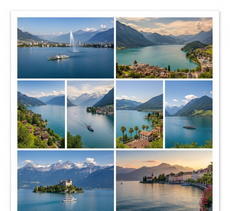 Cenevre Gölü (Lac Léman) Jet d'Eau, Luzern Gölü (Vierwaldstättersee) Şapel Köprüsü ve Rigi Dağı manzarası.